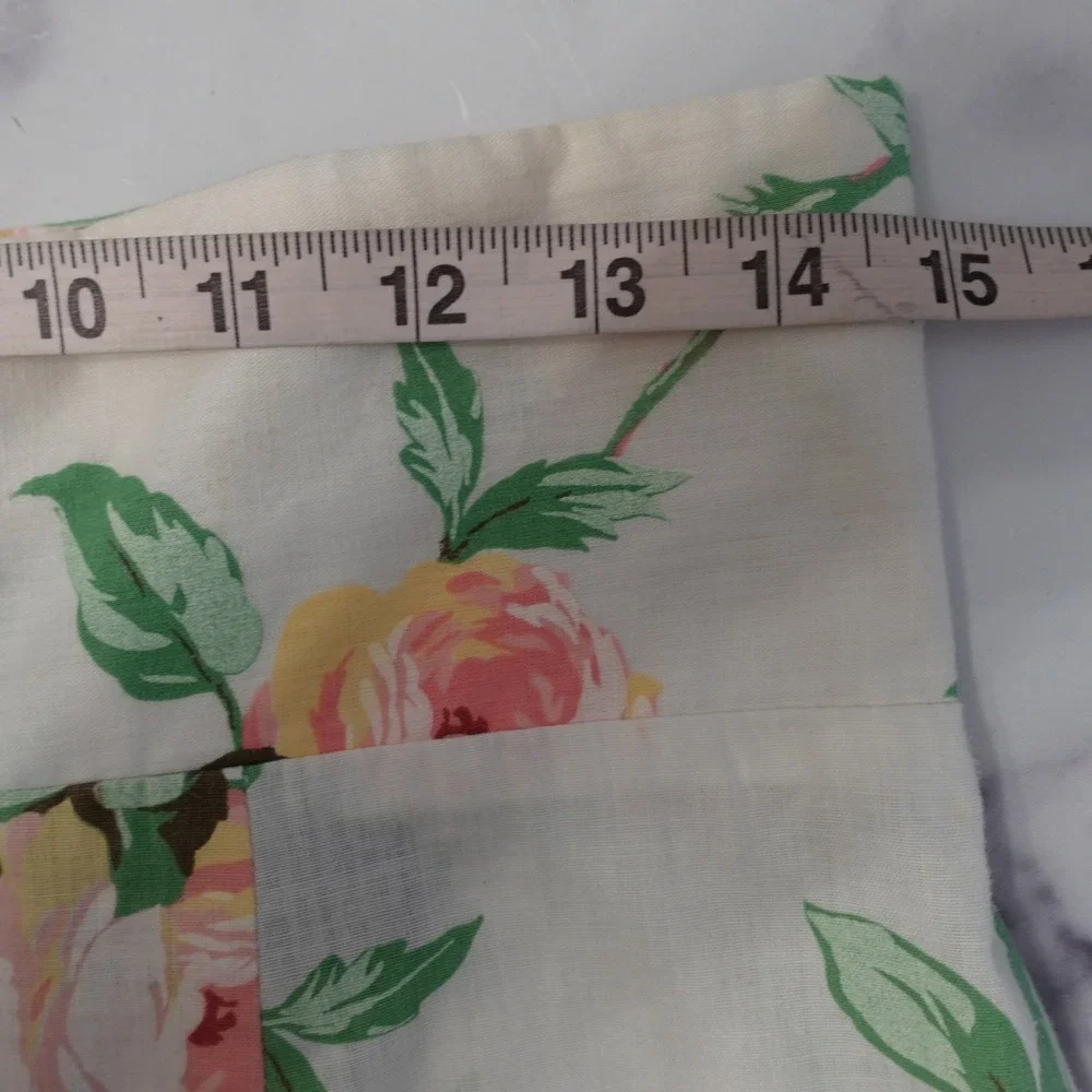 Vtg 90s Rose Print Midi Skirt Women 13 White Floral High Rise Pencil Shabby Chic